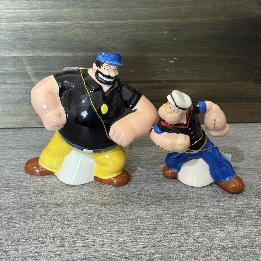 2010 Ceramic Popeye and Brutus Face Off Magnetic CeramicSalt And‎ Pepper Shakers